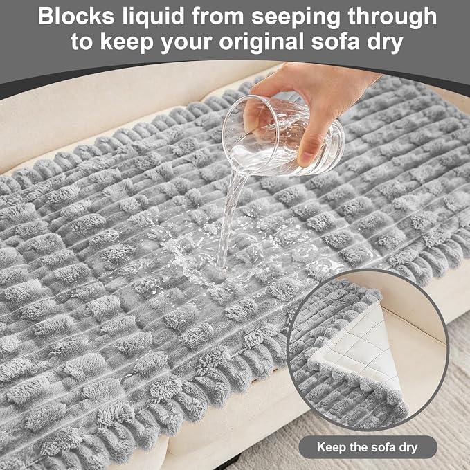 Waterproof Dog Couch Cover, Non Slip Pet Sofa Protector, Thick Fuzzy Couch Cover for Dogs, Machine Washable Furniture Protector, Scratch Resistant Pet Couch Mat(Light Gray, 28" x 59"/70 x 150cm) - Image 3