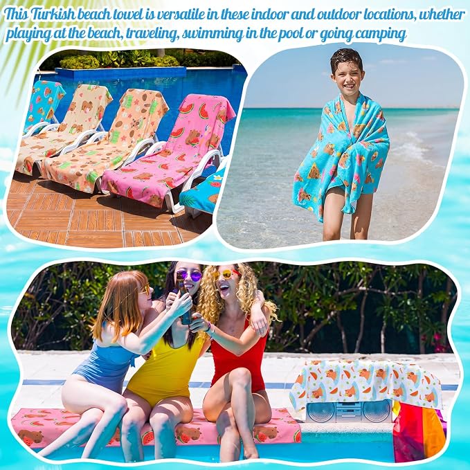 FuWeave 10 Pack Microfiber Beach Towel 28 x 55 Inch Oversized Large Thin Beach Towels for Pool Camping, Sand Free Lightweight Blanket for Women Adults Travel Swimming Sport (Capybara) - Image 7