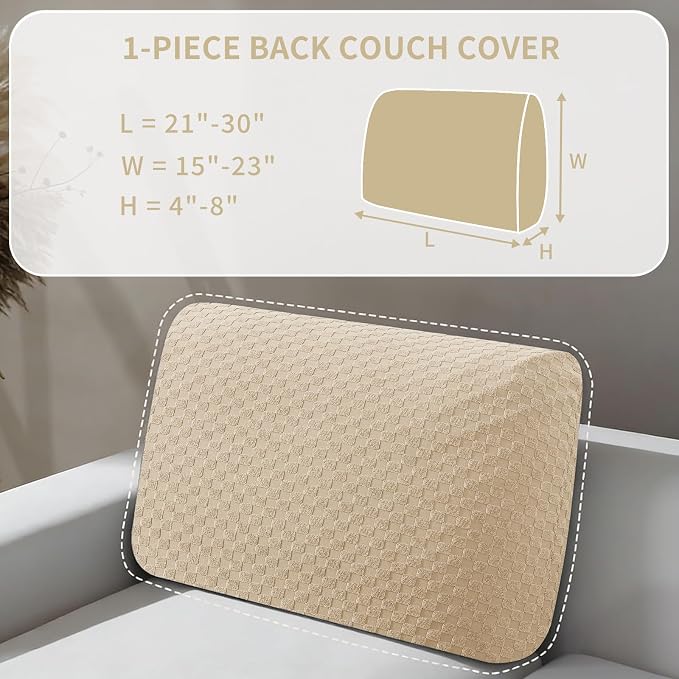 YEMYHOM Couch Cushion Covers for Sofa, Stretch Sectional Back Cushion Covers Washable Thick Furniture Protector Sofa Slipcovers for Pets (1PC Back Couch Cover, Beige) - Image 2