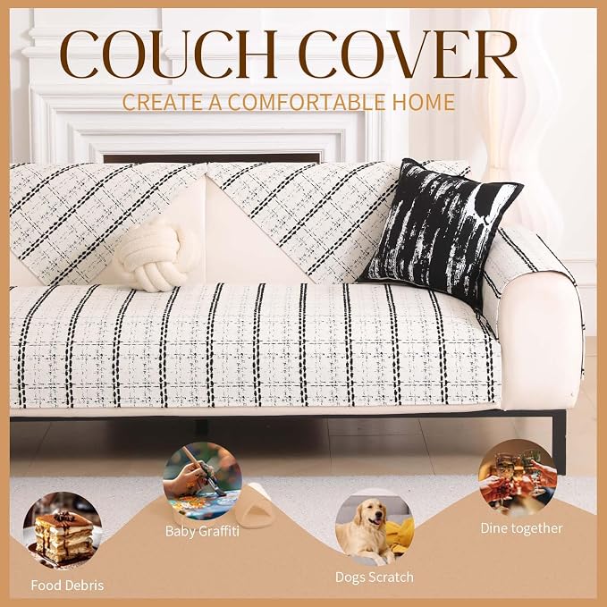 Waterproof Couch Cover for Dogs Washable,Chenille Pet Couch Covers for Sofa,Non-Slip Couch Covers for 3 Cushion Couch Sofa Pet Friendly (White, 36x74（1pc）) - Image 3