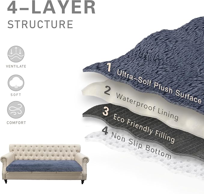Dogs/Cats Bed Mats, Dog Pad Washable Removable Couch Cover with Anti-Slip Back, Plush Long Fur Mat, Perfect for Small, Medium and Large Dogs.(Navy Blue, 30"x90") - Image 5