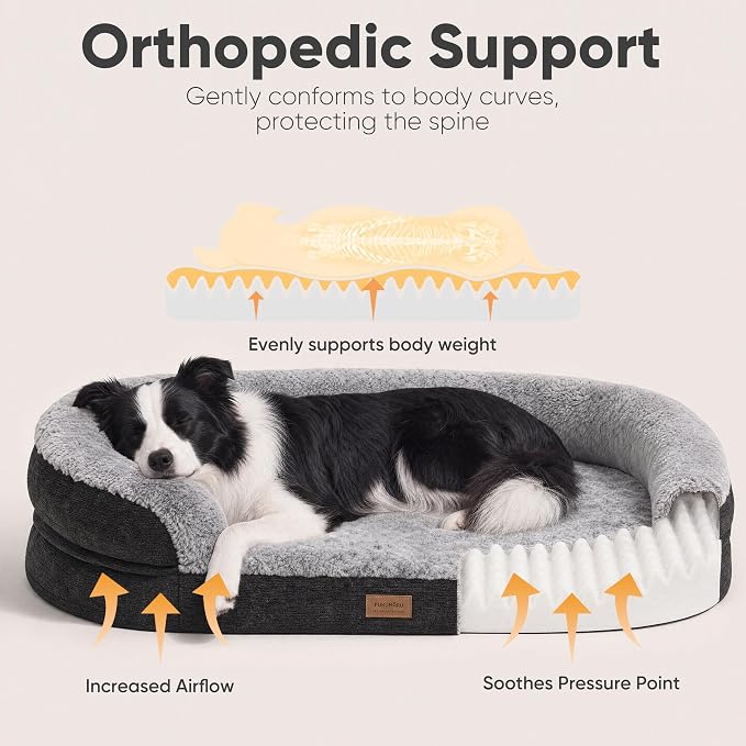 FUKUMARU Large Thickened Dog Couch Bed, Orthopedic, Waterproof & Washable | Heavy Duty Dog Sofa with 4" Extra-Thick Egg-Crate Foam, Relieves Joint Pressure, Fully Removable, Fits Medium to Large Dogs - Image 3