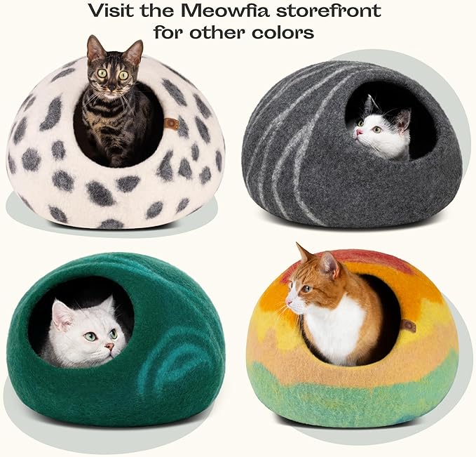 MEOWFIA Cat Cave – Premium Felt Cat Bed for Indoor Cats, Handmade 100% Merino Wool (Medium, Black Aqua) - Image 7