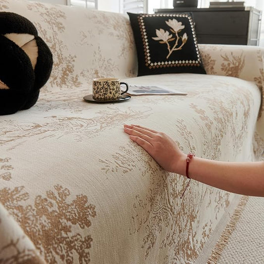 ROOMLIFE Couch Cover 3 Cushion Sofa, Washable Non Slip Furniture Sofa Protector Cover, Soft Chenille Sofa Slipcovers Sectional L Shape Dogs Couch Cover Throw Blanket with Tassels 71''X134'' by ROOMLIFE