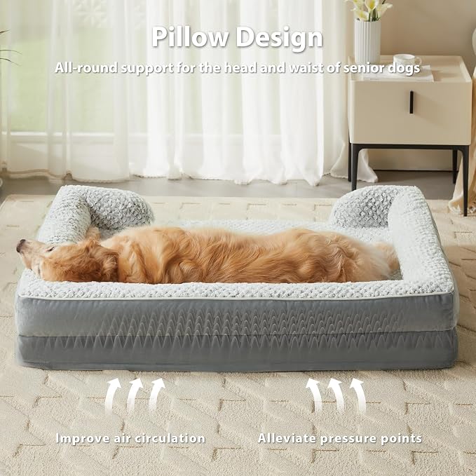 LEXTRO Washable Orthopedic Dog Bed for Extra Large Dogs, Egg Crate Foam Bed | 71x46 Inch Shared Sleeping Dog Bed for Indoor Equipped with Removable Waterproof Pillow Cover and Anti-Slip Bottom - Image 4