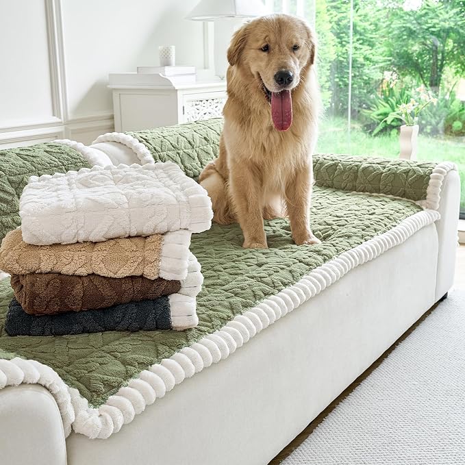 Fuzzy Couch Covers for Dogs, Non Slip Thick Dog Couch Cover Protector, Plush Pet Couch Covers for Sofa Washable, Soft Sofa Cushion Slipcovers Pet Friendly(1PC, Green, 27.6”x94.5”) - Image 2