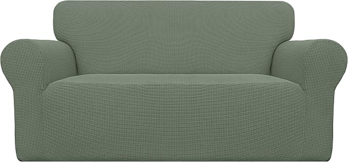 Easy-Going Stretch Loveseat Couch Covers Washable Greyish Green | 1-Piece Loveseat Covers for 2 Cushion Couch Furniture Protector RV Sofa Slipcover Soft with Bottom for Kids Pets by Easy-Going