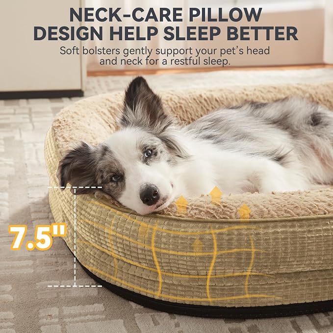 JOEJOY Orthopedic Dog Bed for Large Dogs, Egg-Crate Memory Foam Pet Bed with Bolster Sides, Waterproof Lining, Removable Washable Cover & Non-Slip Bottom, Light Brown - Image 4
