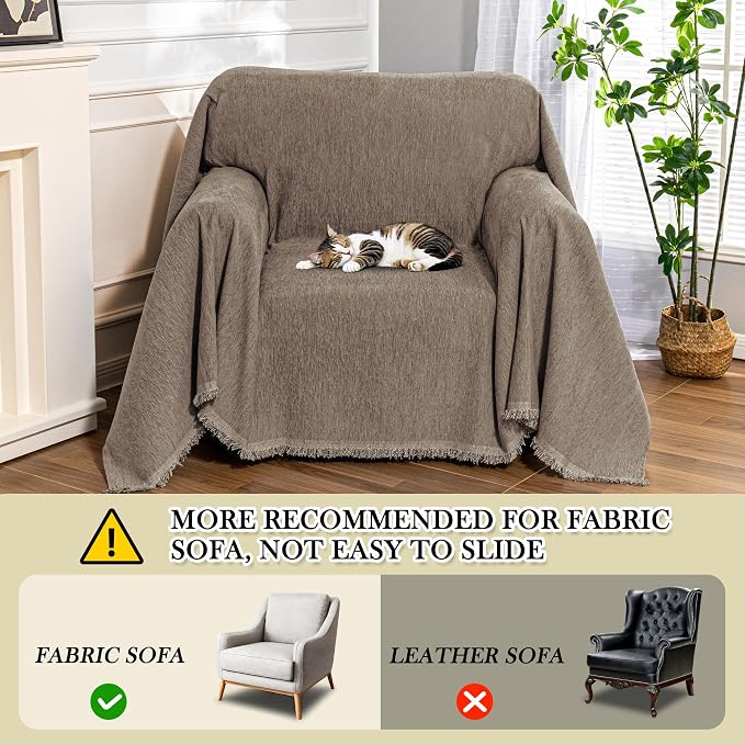 MEETSKY Small Couch Cover Oversized Armchair Sofa Cover Washable for Dogs Sofa Single Recliner, Chenille Sofa Throw Slipcover for Pets Sofa Cover Thick, 71" x 91", Sand - Image 2