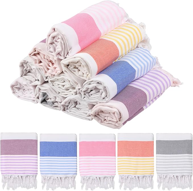 Macarrie 16 Pieces Turkish Beach Towels 39 x 71 Inch Large Pool Towels Quick Dry Sand Free Absorbent Cotton Travel Washrag for Bath Hotel Beach (Bright Color) by Macarrie