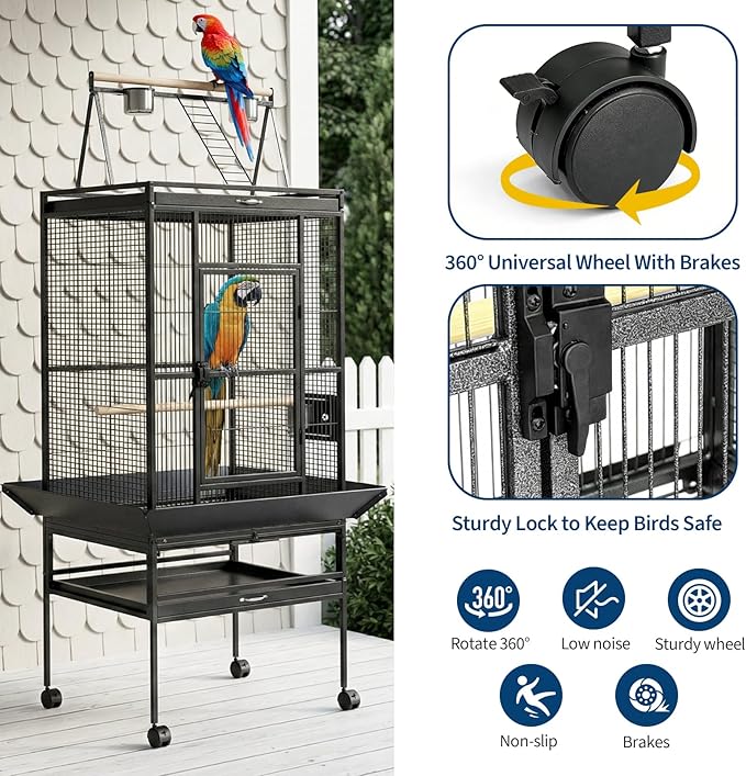 68“h Bird Cage, Large Bird Cage with Play Top, Rolling Stand for Parakeets, Cockatiels, Parrots, Budgies, Lovebirds, Small/Medium Birds - Image 5
