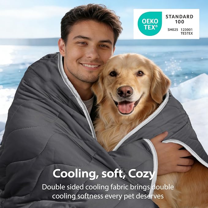 Cooling Blanket for Dogs - Q-MAX>0.4 Waterproof Pet Throw Blanket Bed Cover, Non-Slip Dog Blankets for Couch Protector, Washable Furniture Cover for Summer, Grey,40x60 - Image 5