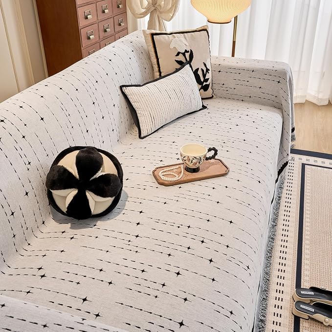 ROOMLIFE Couch Cover Boho Sofa Covers for 3 Cushion Couch Washable, Furniture Protector Sofa Couch Cover for Dogs, Soft Breathable Sofa Slipcover, Couch Throw Blankets with Tassels 71''X118'' - Image 4