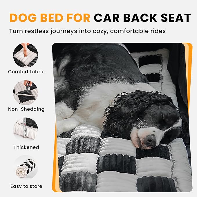 Backseat Dog Bed Mat for Car, Non-Slip Dog Bed for Car Back Seat, Soft & Cozy Dogs Blanket, Washable Travel Pet Mat Seat Protector for Cars, SUVs, Trucks (Black/White, 59"L x 27.5"W x 1.5"Th) - Image 2