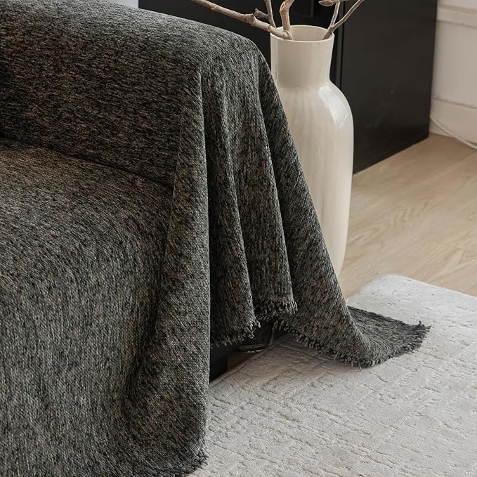 ROOMLIFE Gray Couch Cover Boho Sofa Covers for 3 Cushion Couch Washable, Furniture Protector Sofa Couch Cover for Dogs, Soft Chenille Sofa Slipcover, Couch Throw Blankets with Tassels 71 '' X 134'' - Image 3