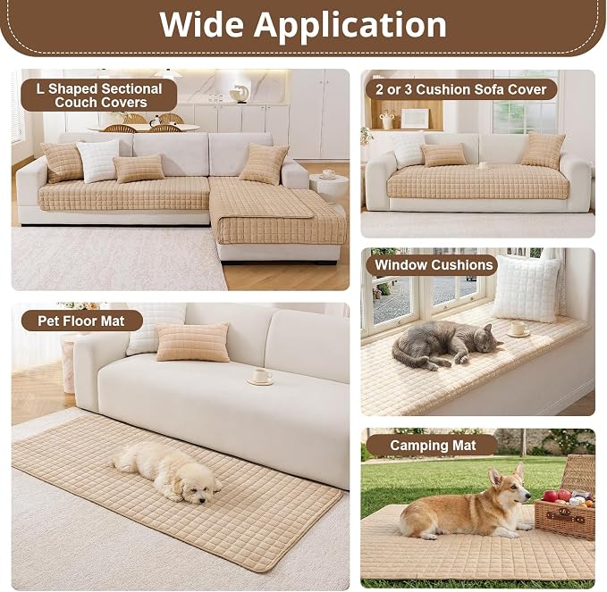 OstepDecor Pet Couch Covers for Sofa, Soft Sofa Covers Washable | Non Slip Dog Couch Protector, Pet Hair, Dirt & Wear Protection, Fits Sofas, Loveseats & Sectionals, 35.4" x 70.9", Khaki - Image 5