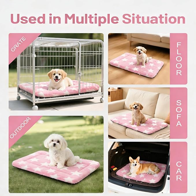 Dog Bed Mat, Reversible Crate Pad & Cute Dog Bed - Machine Washable Kennel Mat with Ultra Soft for Small Dogs (Big&Small Stars Pink, 24" L*18" W*1.5" Th) - Image 8