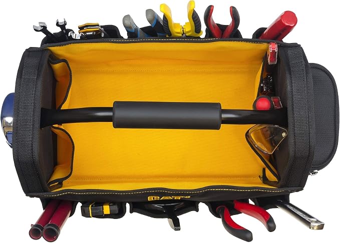 Cat 17-Inch Pro Tool Tote, Open Top Tool Bag, 15 Pockets for Tool Storage and Organization, Premium 1680D Polyester Weave, Steel Handle and Removable Shoulder Strap - 240046 - Image 8