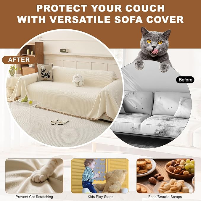 ROOMLIFE Boho Couch Covers for Sofa Washable for 2 Cushion Couch Chenille | Furniture Protector Sofa Couch Cover for Dogs, Soft Breathable Sofa Slipcover, Couch Throw Blankets with Tassels 71''X118'' - Image 7