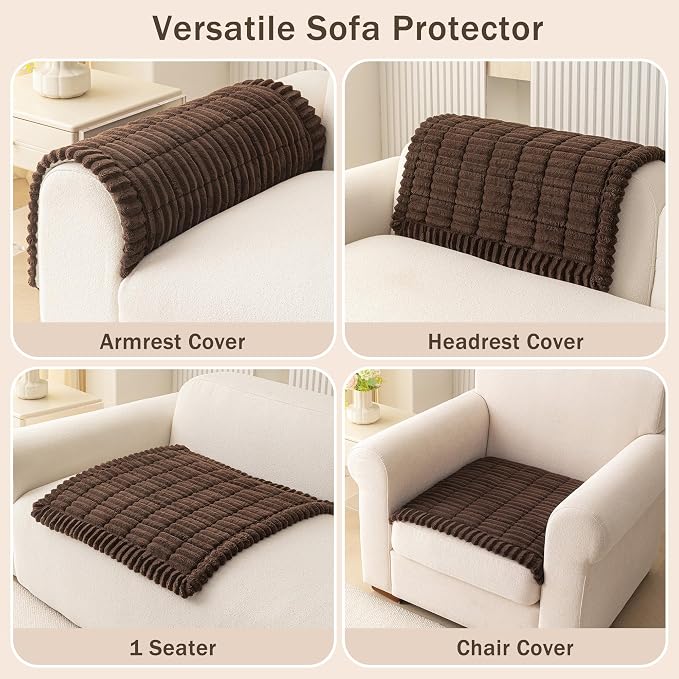 MEETSKY Couch Cover for Sofa, Soft Couch Armrest Covers for Sofa Pet Friendly, Thick Couch Protector Recliner Chair Arm Protector Washable, Chocolate, 27.6" x 27.6" - Image 3