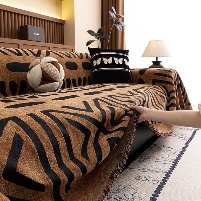 VClife Couch Cover Bohemian Morroccan Sofa Cover Washable Sofa Slipcover for 3-4 Cushion Couch Sofa Non Slip Soft Chenille Furniture Protector Modern Brown Black Slip Cover for Couch 71''x150'' - Image 8