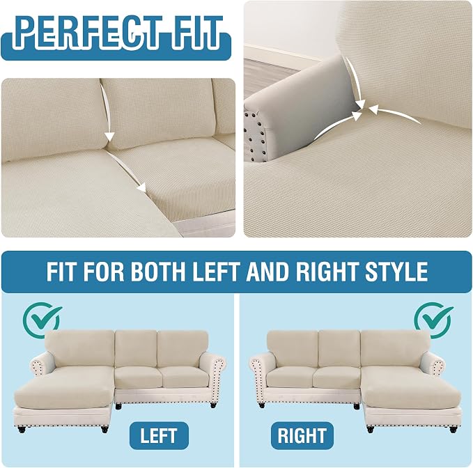 H.VERSAILTEX Sectional Couch Covers 6 Pieces Stretch Sofa Cover for Sectional Sofa Set Separate L Shaped Couch Cover for Both Left/Right Couch (Seat and Back: 1 Chaise + 2 Sofa, Island Fossi) - Image 5
