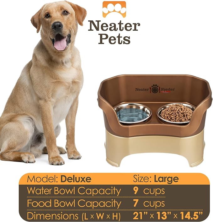 Neater Pet Brands Neater Feeder Deluxe Mess Proof Dog Bowls Elevated for Large Dogs Over 40 lbs, Made in USA, No Spill Raised Dog Food Bowl Stand Feeding Station, Food and Water Bowl Set, Bronze - Image 4
