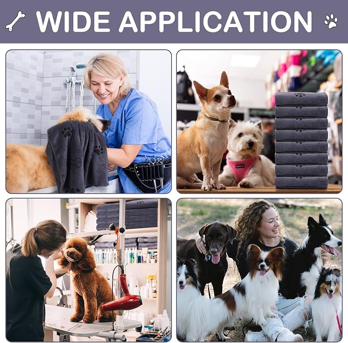 Chumia 8 Pcs Microfiber Dog Towels for Drying Dogs Cats 18 x 28 Inch Pet Towels Bulk for Medium Puppy Absorbent Fast Drying Paw Bath Bathing Supplies for Pets(Dog Paw and Bone,Gray) - Image 4