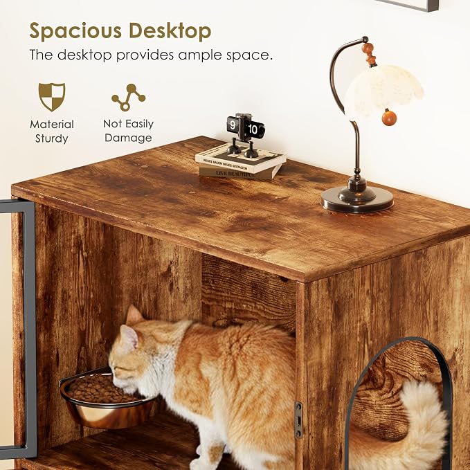 Dog Proof Cat Feeding Station, Dog Proof Cat Feeder, Cat Food Table,Vintage | Cat Feeding Station with Scratching Post, Elevated Food Bowls with Stand, Cat Tree with Food Storage, Cat House - Image 8
