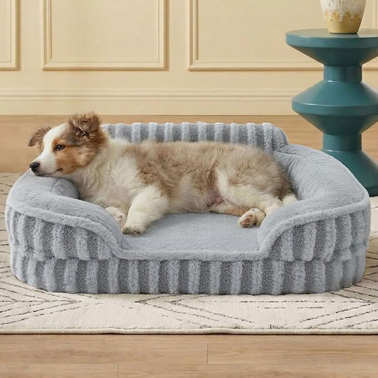 LE SURE Cute Cozy High Back Orthopedic Dog Beds Medium Size Dog,28" Grey | Waterproof Pet Bed with Sides, Aesthetic Comfy Egg-Crate Foam Pet Couch Sofa, Removable Washable Cover, Non-Slip Bottom by Lesure