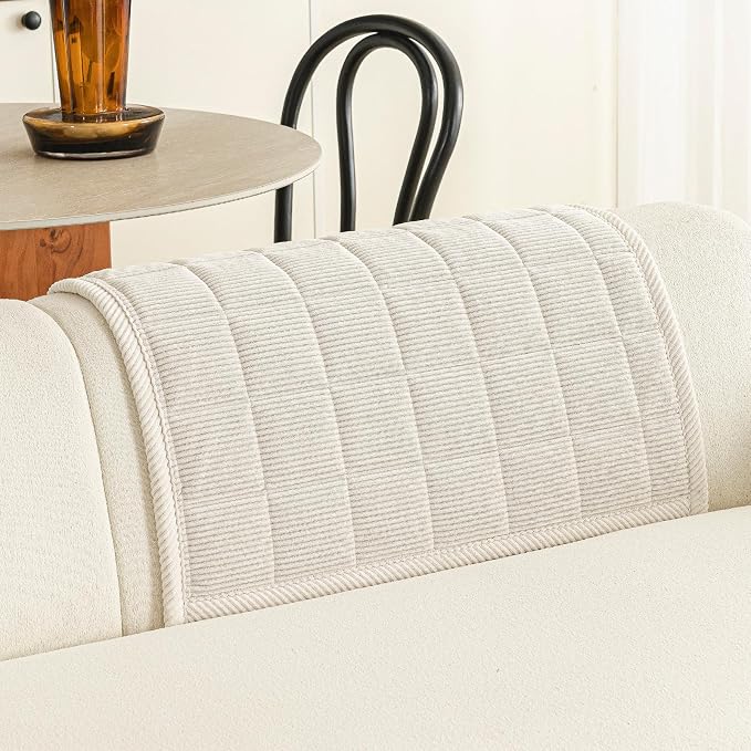 Velvet Couch Covers for Sectional Sofa Washable, Non-Slip L Shaped Sectional Couch Cover, Soft Pet Couch Covers for Sofas, Furniture Slipcovers for Single Sofa(1PC,35"x35",Beige White) - Image 2