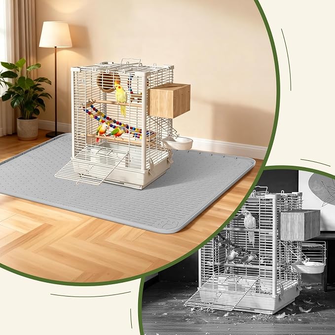 Silicone Bird Cage Mat 57" x 40" Under Crate Floor Protector, Light Grey | Extra Large Waterproof Bird Cage Liner with Raised Edges, Non-Slip Under Crate Mat for Dog Cages, Kennels, Reptile Aquariums - Image 5
