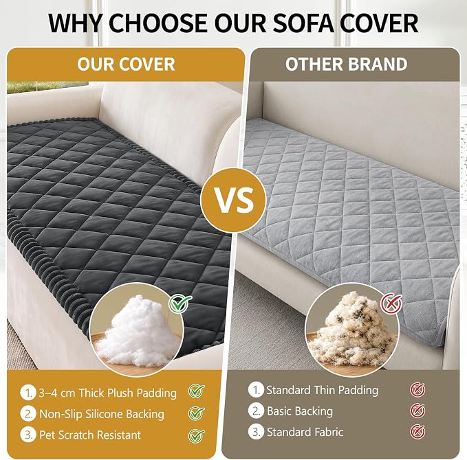 Deep Dream Pet Couch Covers for Dogs Washable, Fuzzy Couch Covers for 3 Cushion Sofa Pet Friendly, Non Slip Sofa Cover (Dark Grey, 27.6" x 59") - Image 3