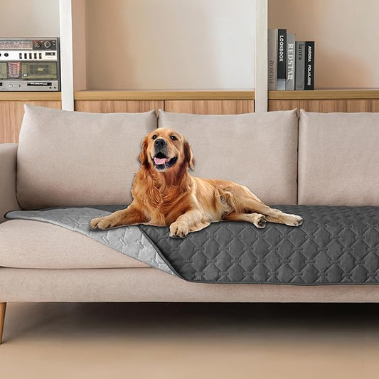 gogobunny 100% Double-Sided Waterproof Dog Bed Cover Pet Blanket Sofa Couch Furniture Protector for Puppy Large Dog Cat, Reversible (30x90 Inch (Pack of 1), Dark Grey/Light Grey) by gogobunny