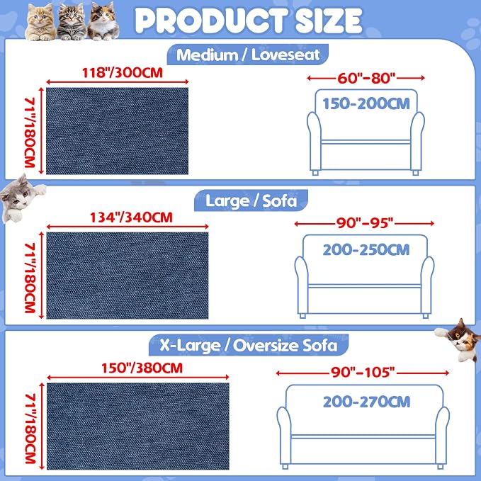 Cat Scratch Furniture Protector - Anti-Slip, Waterproof Sofa Cover to Keep Cats Off, Pet-Friendly Couch Protectors for 3 Cushion Couch, Anti-Scratch Couch Cover for Pets and Kids 134"X71"Navy Blue | Pet-Friendly Couch Protector, Anti-Scratch & Anti-Sli... - Image 6