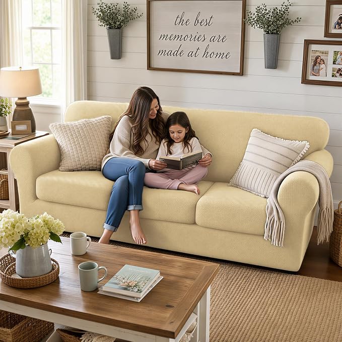 XINEAGE 2026 New 3 Pieces Couch Covers for 2 Cushion Sofa Super Stretch Loveseat Slipcover Pet Dog Universal Slip Cover Anti Slip Love Seat Furniture Protector (Beige, 55"-69") - Image 3
