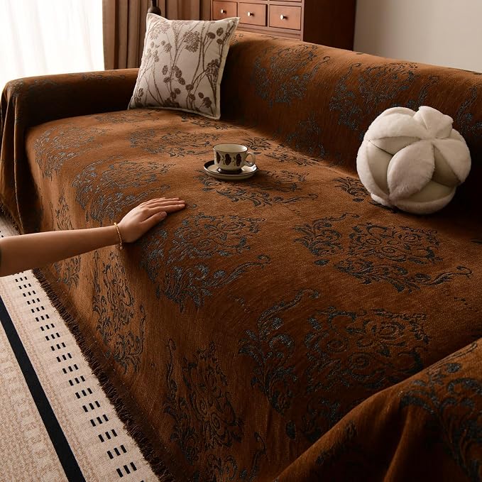 STACYPIK Vintage Floral Couch Covers, Caramel Brown Jacquard Sofa Cover | 71"x150" XX-Large, Non Slip, Soft Breathable, Furniture Protector, Reversible, Sectional/L Shape Sofa Slipcovers Washable - Image 8