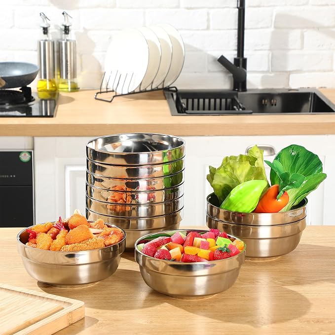 Mimorou 20 Pack 304 Stainless Steel Bowls Set 34oz Metal Double Walled Insulated Snack Mixing Lightweight Multipurpose Toddler Dinner Bowls for Ice Cream, Cereal, Snack - Image 3