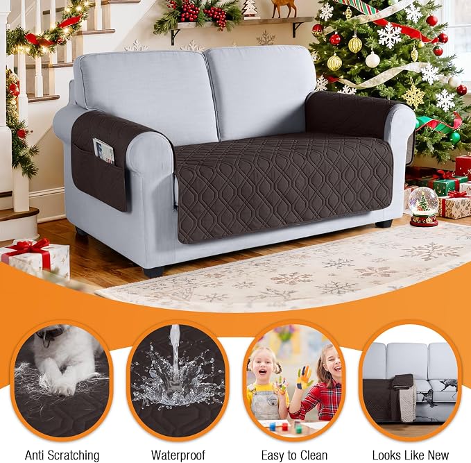 VANSOFY Waterproof Loveseat Couch Cover for Pets, Chocolate, 54" | Non-Slip, Washable, Utility Pockets, Pet Friendly, Furniture Protector Slipcover for 2 Cushion Plus Couch - Image 4