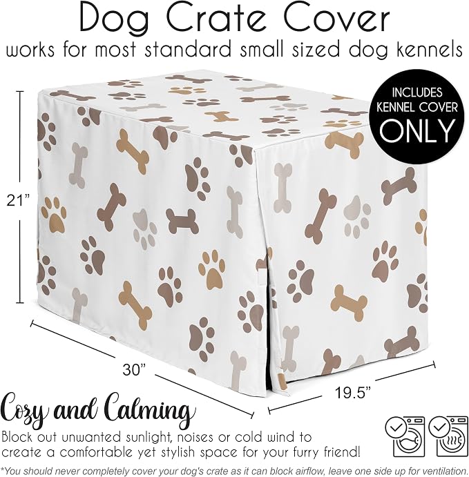 Sweet Jojo Designs 30in. Small/Medium Dog Crate Cover (Bones and Paw Prints) Pet Cage, Kennel Covers (Modern, Cartoon, Doggy, Puppy, Neutral, Paws Print, Whimsical, Brown, Tan, Grey, Taupe and White) - Image 5