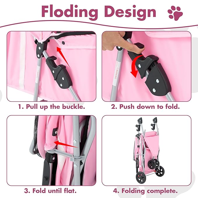 NEWBULIG 3 Wheel Pet Stroller for Dogs and Cats, Foldable, Lightweight and Durable, Ideal for Small to Medium Pets, Includes Storage Basket and Cup Holders