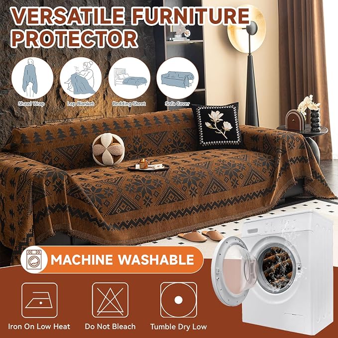 VClife Boho Couch Cover for Christmas 1 Piece Soft Warm Couch Cover for Sectional Sofa, Washable Pumpkin and Black Jacquard Loveseat Sofa Covers for Home Office RV 71"x118" - Image 6
