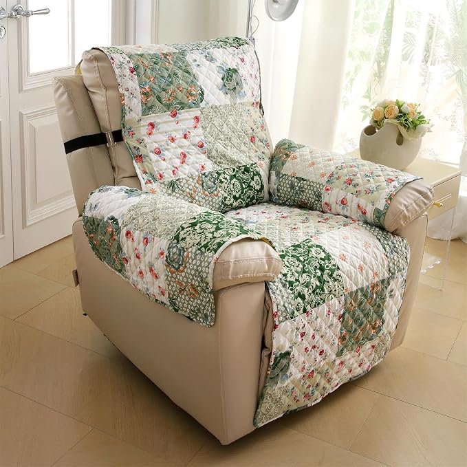 Cmfshape Skidproof Sofa Cover-Green Sofa Slipcover with Elastic Straps-Easy Fit Slip Cover-Patchwork Washable Furniture Protector for Pets and Kids(Chair,Green) - Image 2