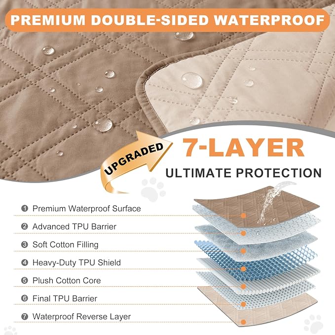 100% Waterproof Dog Bed Cover Pet Blanket(30"x71"),7-Layer Reversible Washable Sofa Couch for Furniture Car (Taupe+Apricote) - Image 2