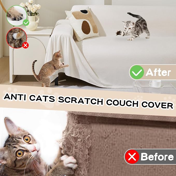 MEETSKY Couch Cover for 2 Cushion Sofa Washable, Cat Scratch Proof Sofa Covers, Furniture Protector Love Seat L Shape Soft Sectional Couch Covers for Dogs Pets, 71" x 102", Creamy White - Image 2