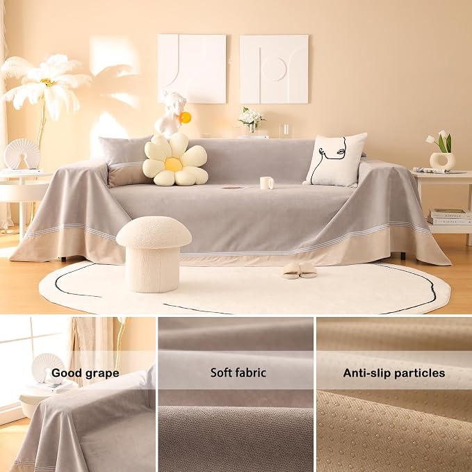 Waterproof Sofa Cover for Pets, Light Grey Couch Covers for Sectional Sofa, Simple Style Sofa Covers for 2-3 Cushion Couch, Waterproof, Durable and Washable, XL 79" x 118" - Image 3