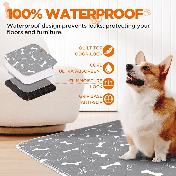 Washable Pee Pads for Dogs, 2 Pack Large Reusable Puppy Pads, Non-Slip Waterproof Dog Mats for Floors, Fast-Absorbent Whelping Pad, Playpen Mat for Crate or Indoor Use (36"x48", Gray) - Image 3