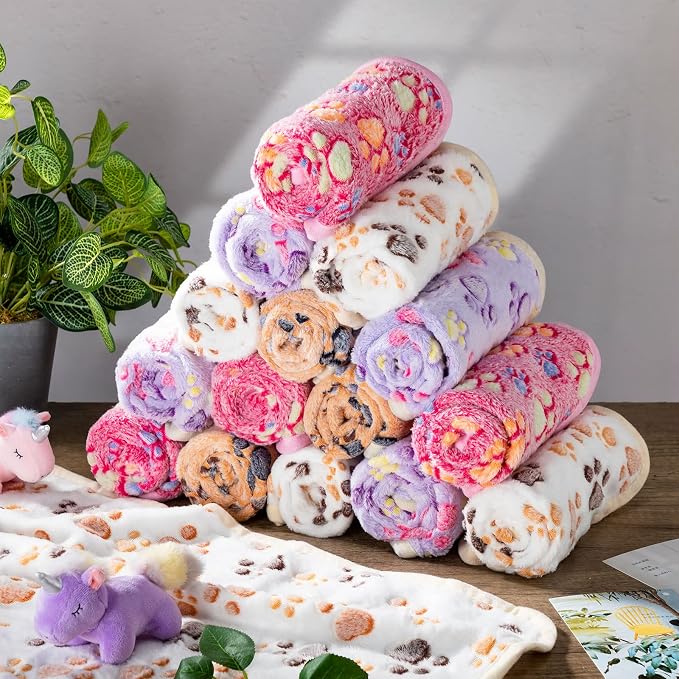 Chumia 40 Pcs Dog Blankets Soft Fluffy Fleece Washable Puppy Sleep Blankets Small Mat for Pets Throw Warm Bed Mat for Dog Puppy Cat (Pink,White,Brown,Purple,Paw) - Image 5