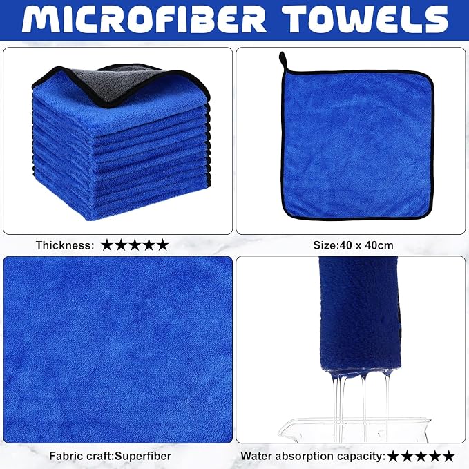 Tallew 50 Pcs Microfiber Towels:16"x16" Microfiber Drying Towels Bulk Micro Fiber Car Cleaning Cloth for Cars Drying Washing Polishing Office Windows Cleaning Household Supplies (Blue,Gray) - Image 2
