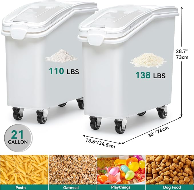 YITAHOME 21-Gallon Food Storage Container Bulk Flour Bin, Large Ingredient Storage Bin with Wheels, Measuring Cup & Scoop, for Kitchen/Dining Room, Commercial Rice Container, 2 count,White - Image 8